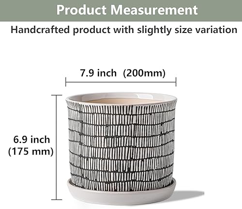 Miniatura 2 de Macetas de cerámica de 6 pulgadas maceta de rayas mixtas con orificio de drenaje y platillo  Maceta para interiores y exteriores con bandeja