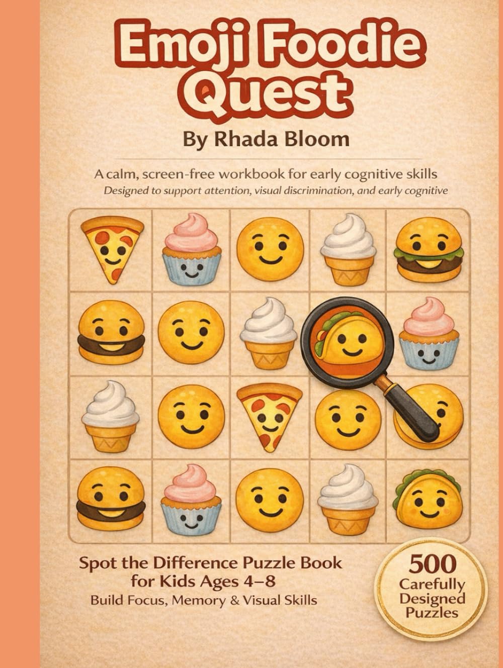 Emoji Foodie Quest: Spot the Difference Puzzle Book for Kids Ages 4–8 – Fun Food-Themed Brain Games to Build Focus, Memory & Visual Skills      Hardcover – Large Print, August 29, 2025