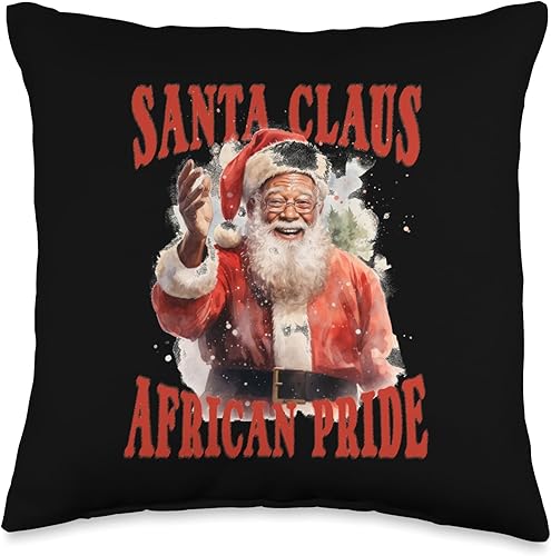 African Pride Christmas Apparel African Pride Black-Santa Claus Christmas 2023 Design Throw Pillow, 16x16, Multicolor