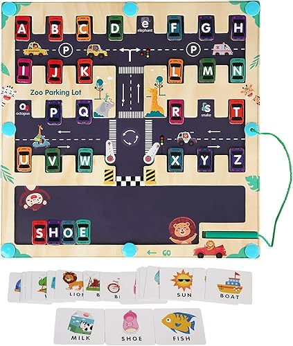 Laberinto magnético de letras del alfabeto 2 en 1, rompecabezas de palabras de madera a juego para niños de 3, 4, 5 años, tablero de actividades