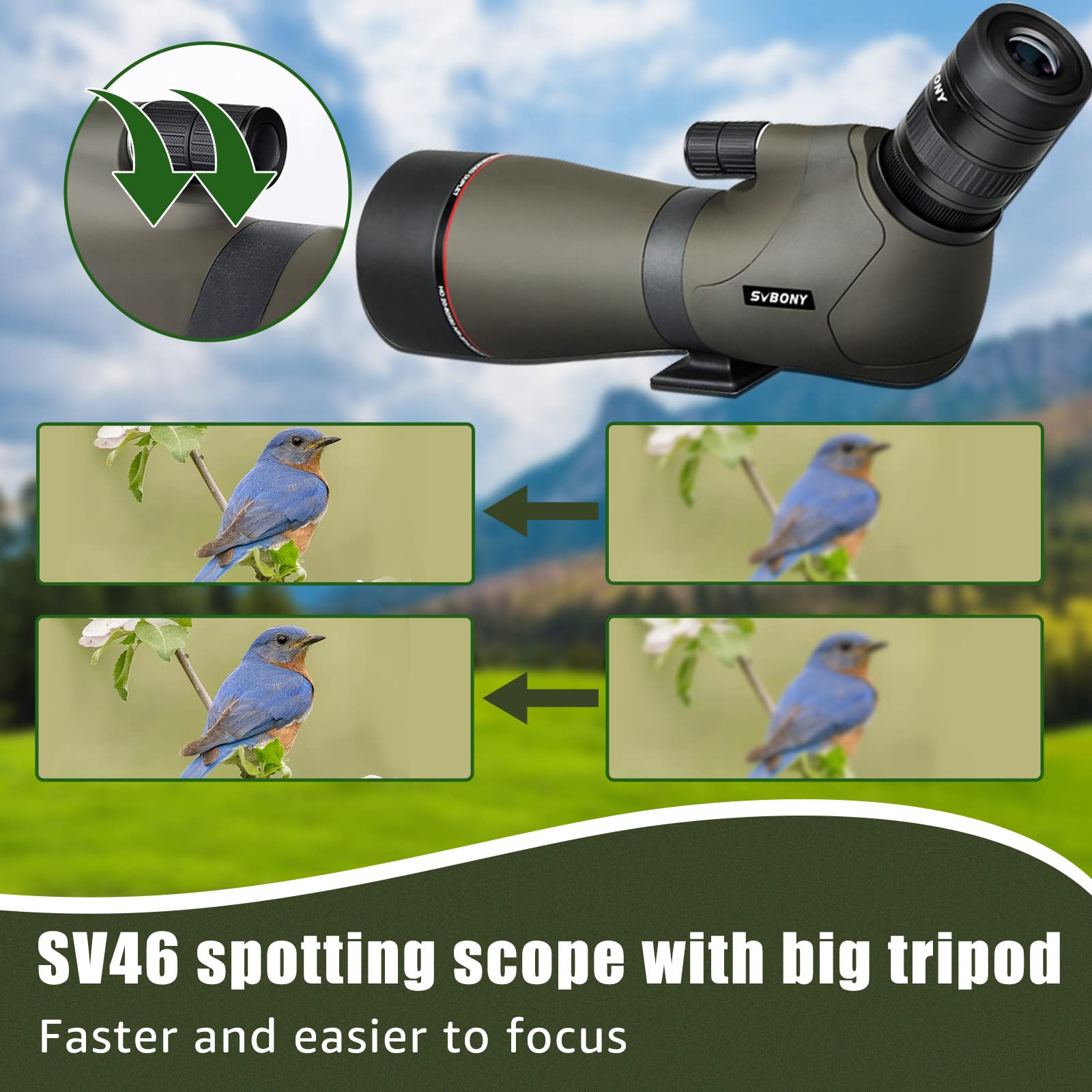 Buy SVBONY SV46 Spotting Scopes, Angled 2060x80 Spotting Scope with Tripod, HD Dual Focus