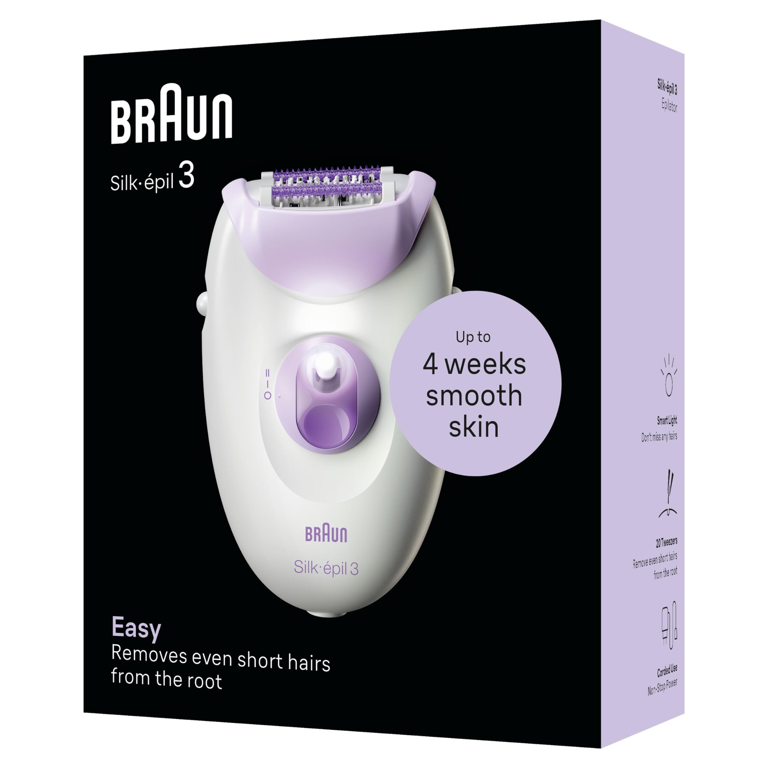 Braun Silk-épil 3 3-000 Depiladora de Pinzas con Luz Integrada y Cabezal para Masaje