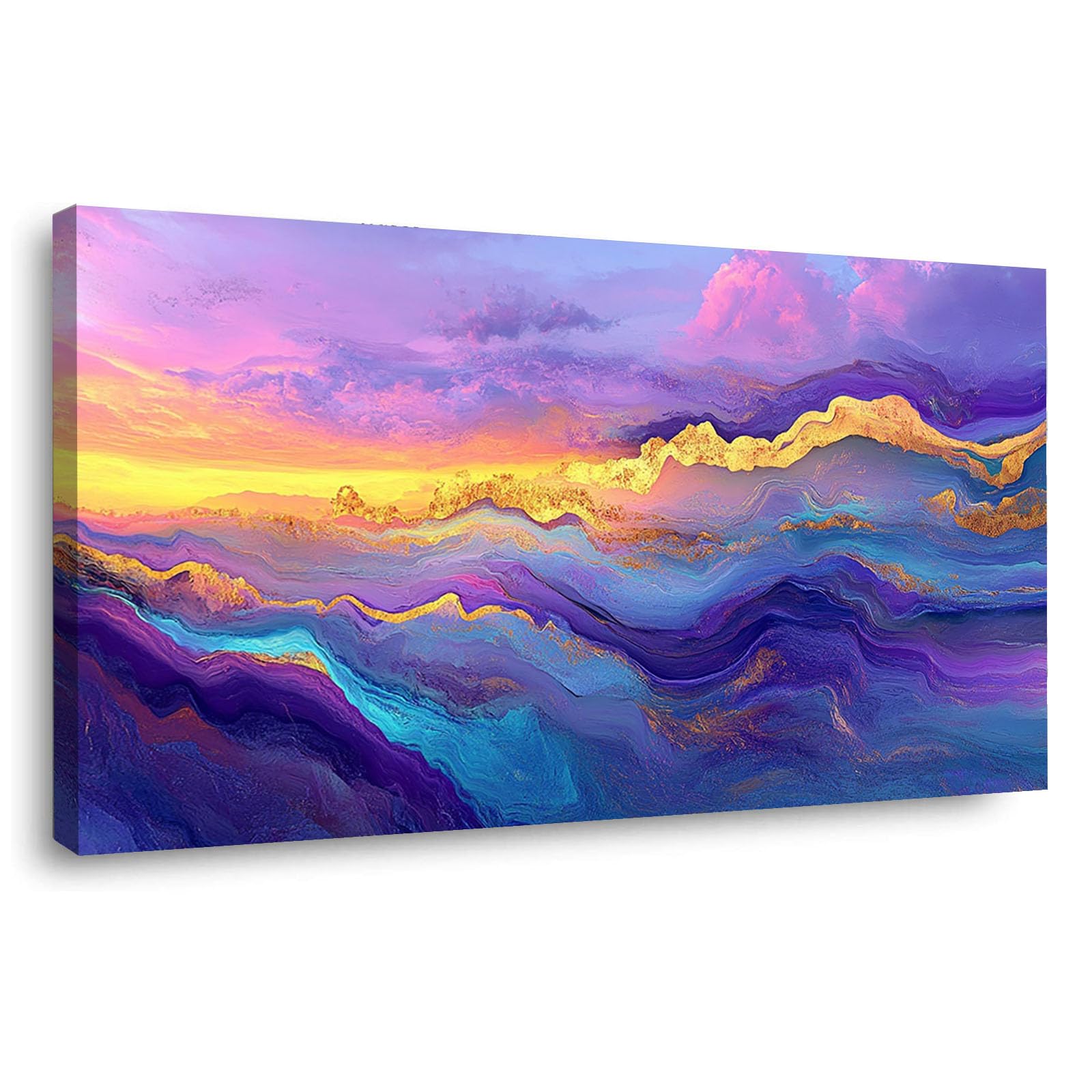 WIKEO Beach Canvas Wall Art Abstract Texture Mountain Coastal Tropical Artwork Prints Pictures,for Bathroom Bedroom Living Room Home Office Wall Decor(Purple 2)-40x80cm Framed