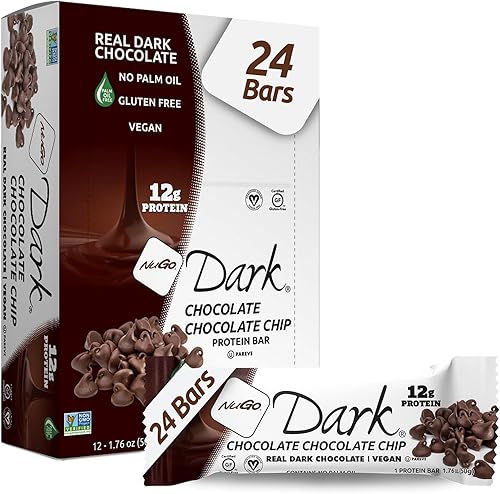 Vista 12 de NuGo Dark Variety - Pretzel con sal marina 12 barras y nuevo! Chocolate Almendra con sal marina 12 barras, barra de proteína de 0.44 onzas, vegano