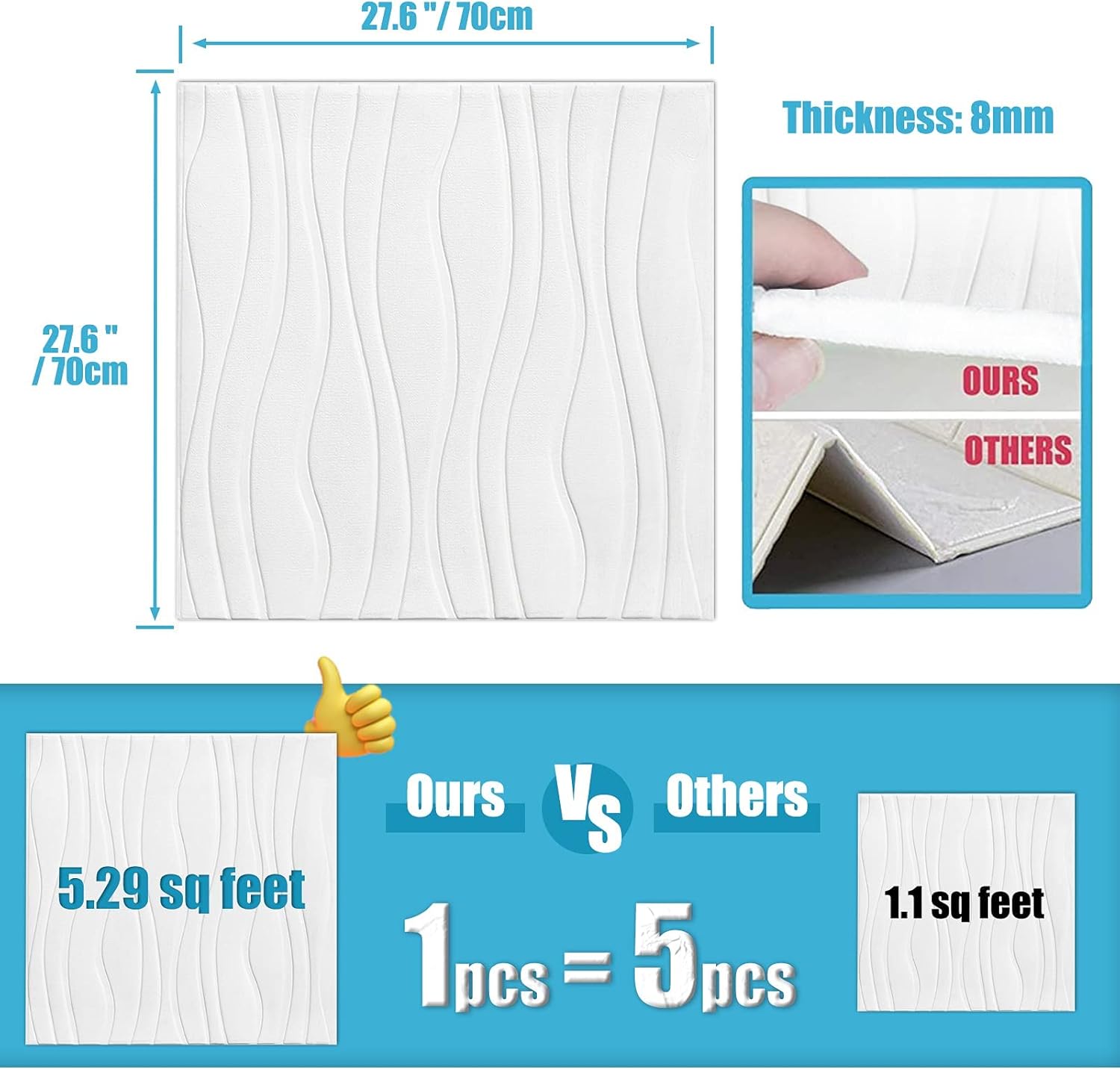 WASAIT 3D Wall Panels Peel and Stick Wave 57.5 Sq. Ft Large Faux Brick Wallpaper Self Adhesive Wall Panel for Interior Wall Decor Panels Living Room Bedroom Decorative Wall Panel, White Grey Black : Tools & Home Improvement