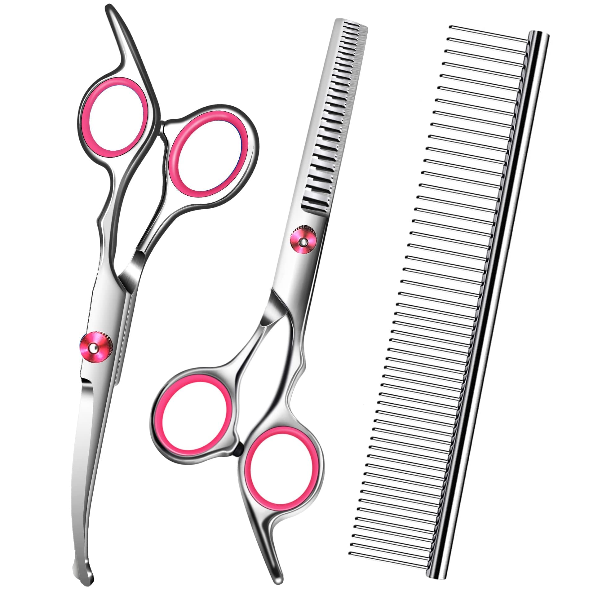 Wikdey Dog Grooming Scissors with Safety Round Tip,Pet Grooming scissors Kit,Dog Shears for Grooming,Incude Thinning,Curved Grooming Scissors and Comb for dogs, cats.Suitable for The Right Hand
