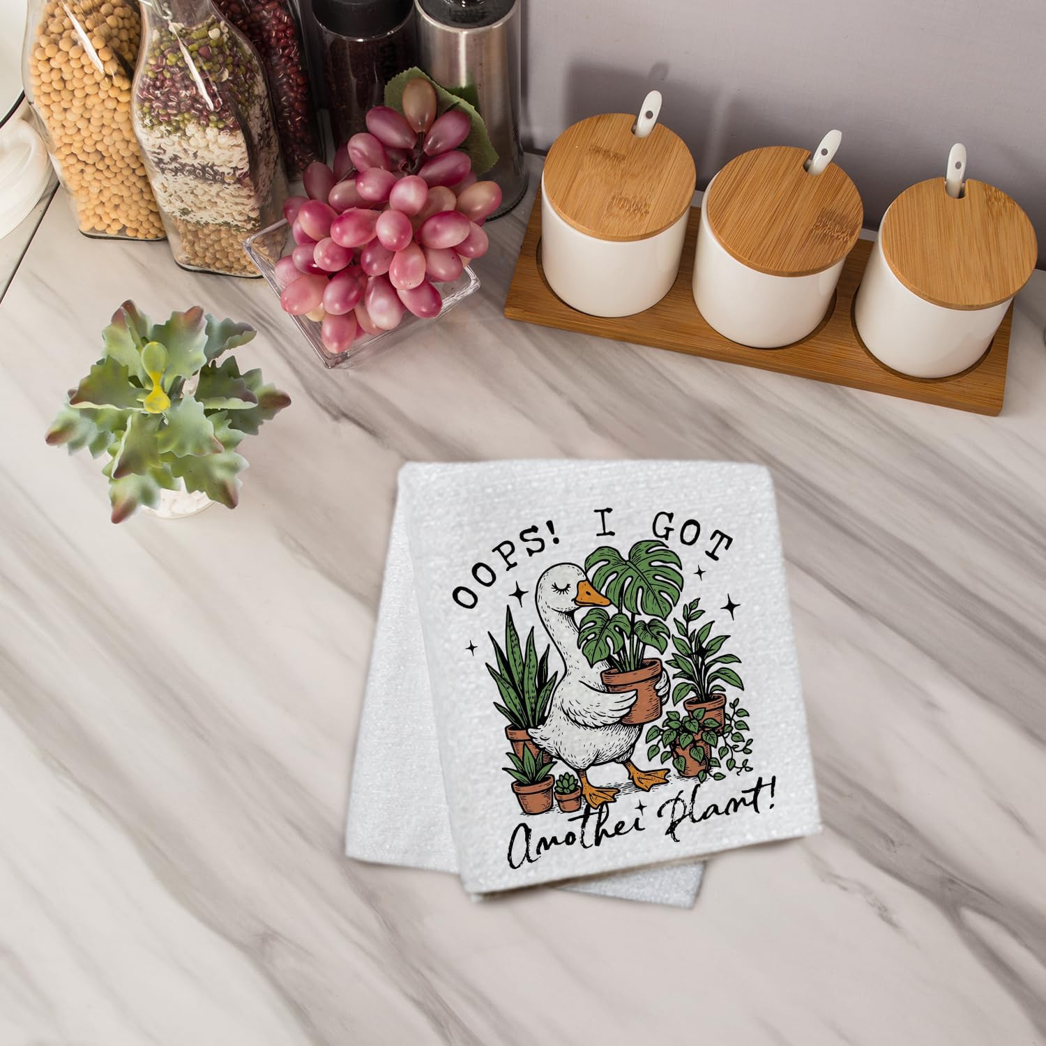 Funny Plant Goose Kitchen Dish Towels, Plant Lover Mom Lady Gifts, Gardener Gardening Gifts Decorative Hand Towels for Bathroom Kitchen Decor, 16x24 Inch image 4