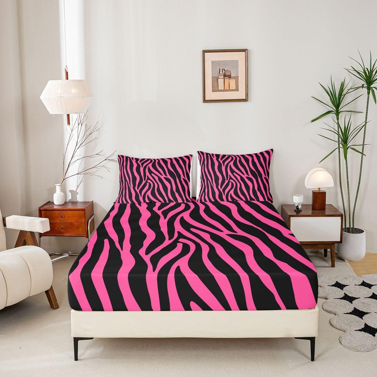 Y2K Zebra Print Kids Queen Size Bed Sheets,3-Piece,Deep Pocket