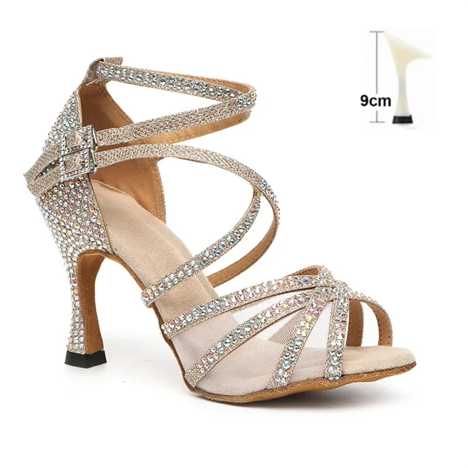 Zapatos De Baile Zapatos de Baile de Salsa Latina for Interiores, Zapatos de salón Latinos con Diamantes de imitación Brillantes Dorados for Mujer(Gold 7.5CM,40)