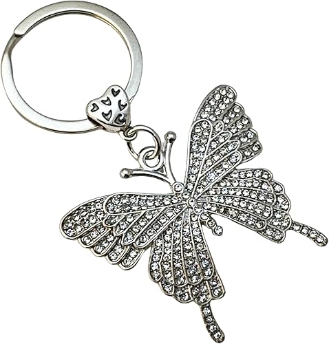 Miniatura 4 de Llavero de mariposa plateada - Cubierto de diamantes de imitación - Bolsa con cordón - 3 pulgadas de largo, plateado