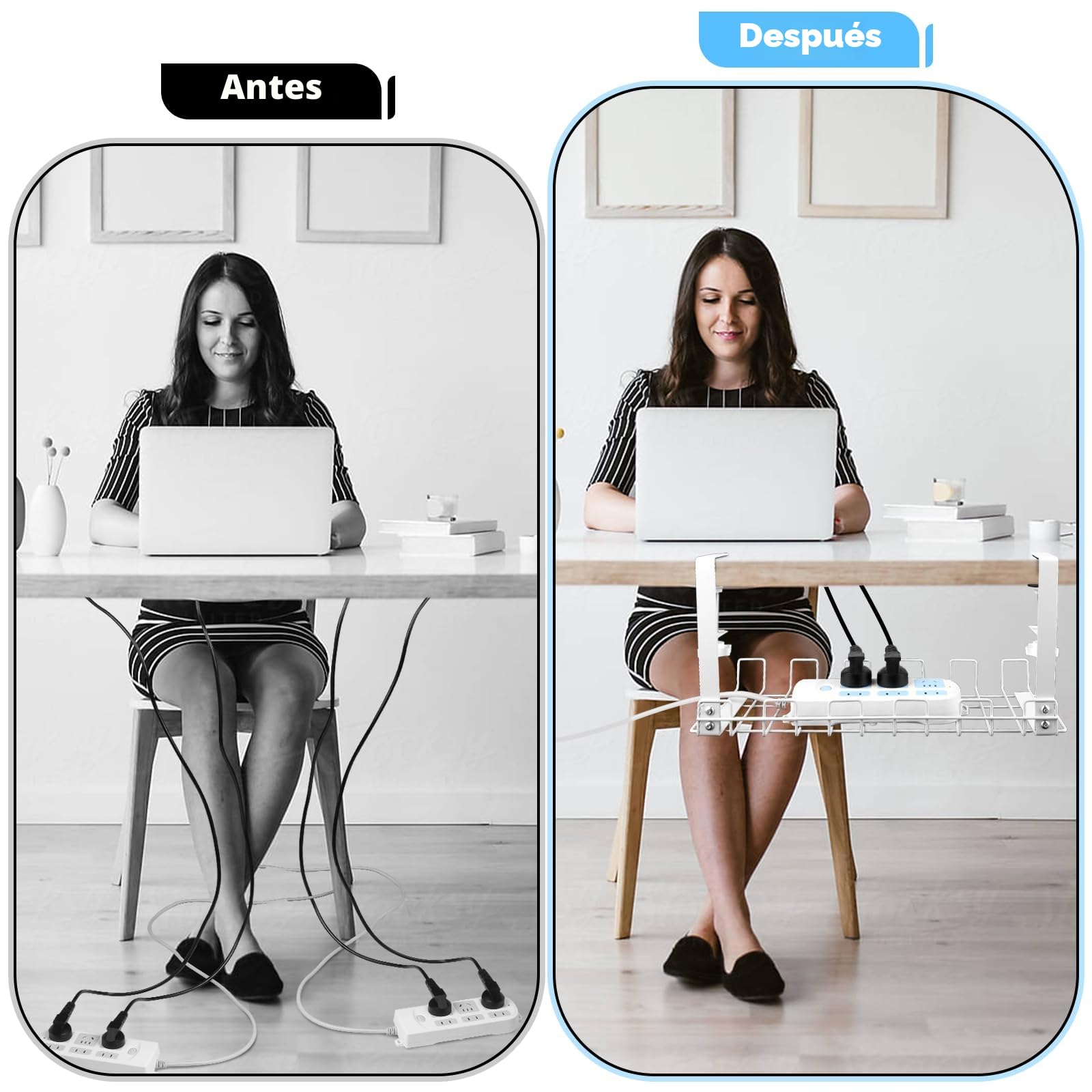 Organizador Cables, Bandeja de Gestión de Cables Cable Management, Organizador Cables Escritorio para Debajo del Escritorio, Cesta de Malla sin Taladrar, Accesorios para Almacenar y Esconder Cables