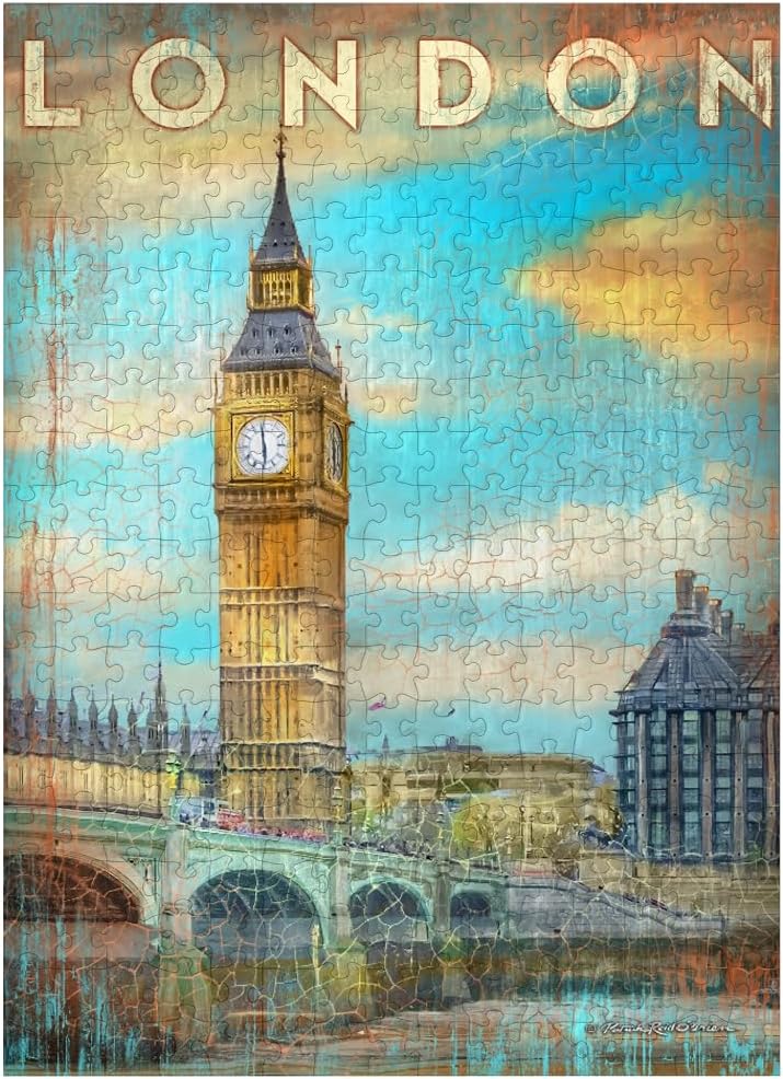 MyPuzzle Vintage London Big Ben Artwork - Retro Travel Poster Style - Premium 500 Piece Jigsaw Puzzle for Adults