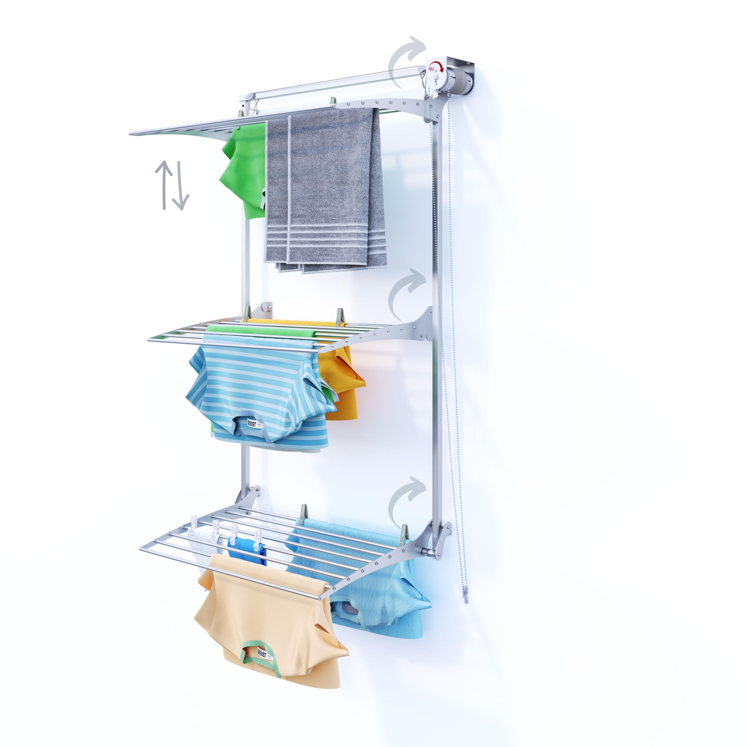 Foxydry Grey Right Tower Wall Mounted Vertical Clothes Airer Wall Mounted Retractable Indoor Outdoor Clothes Airer (88 X 52 X 137 Cm, )