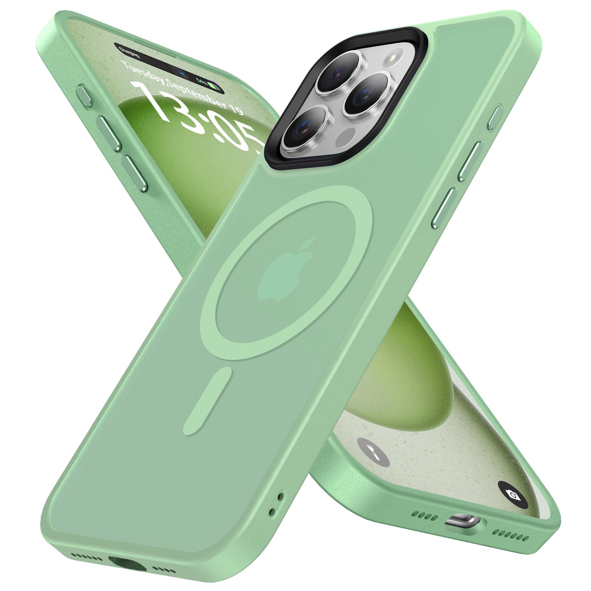 shehemeMagnetic for iPhone 15 ProMax Case,with 3 Lens Protectors [Compatible with MagSafe] [Military-Grade Protection] Shockproof Translucent Matte for iPhone 15 Pro Max Case 6.7",Light Green