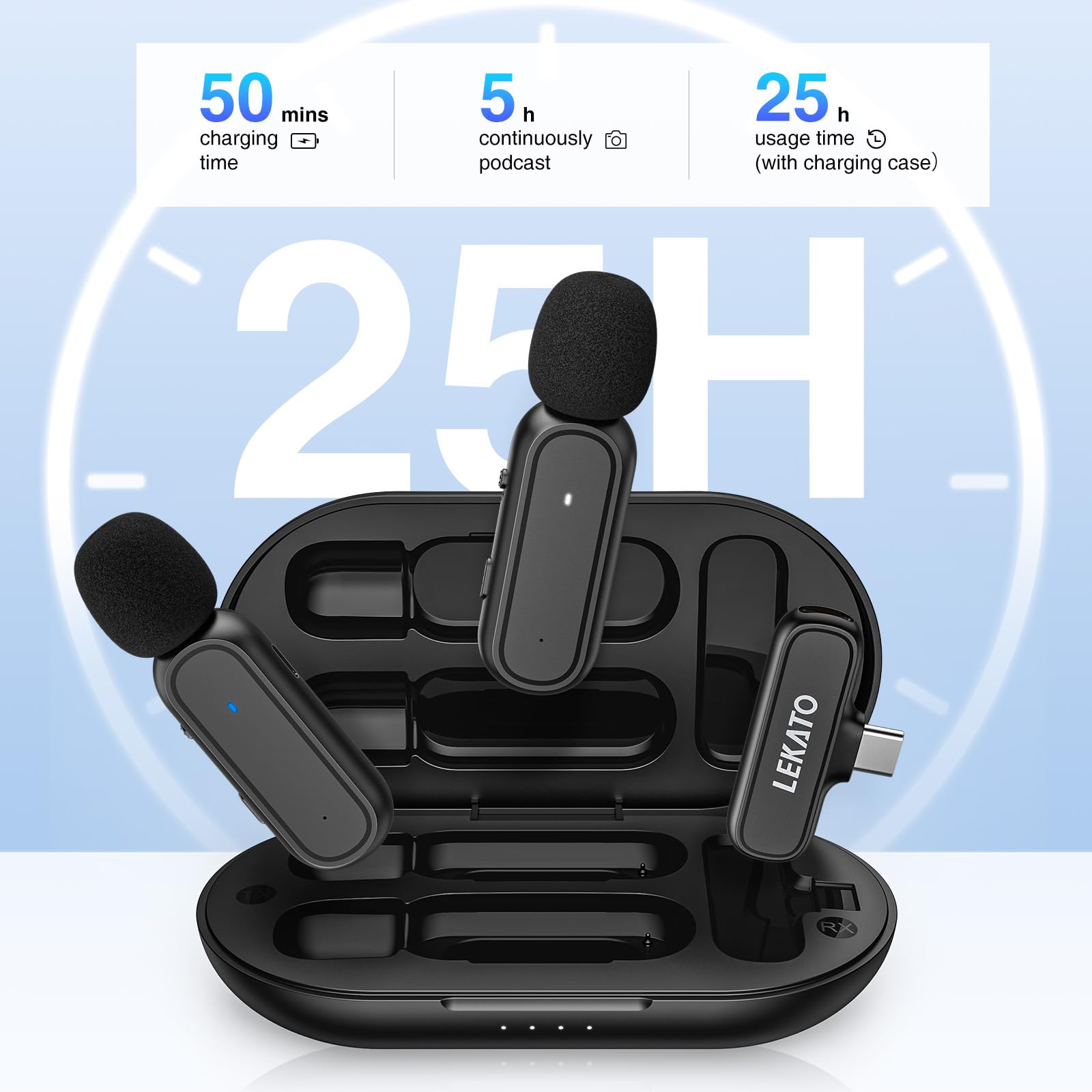 LEKATO 2.4GHz Rechargeable Wireless Microphone Dual Metal Vocal