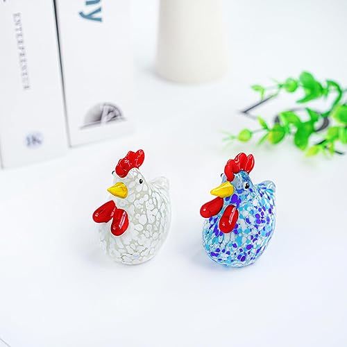 Miniatura 8 de H&D HYALINE & DORA Juego de 2 figuras de pollo de vidrio soplado, hechas a mano, figuras de gallo de cristal, coleccionables para decoración del