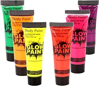 Glow In The Dark Face Paint,6PCS UV Face Paint,Glow Body Paint,Neon Body Paint,Festival Face Paint,Quick Dry Face Paints For Children,Neon Face Paint,Body & Face Paint,For Party & Halloween&Cosplay
