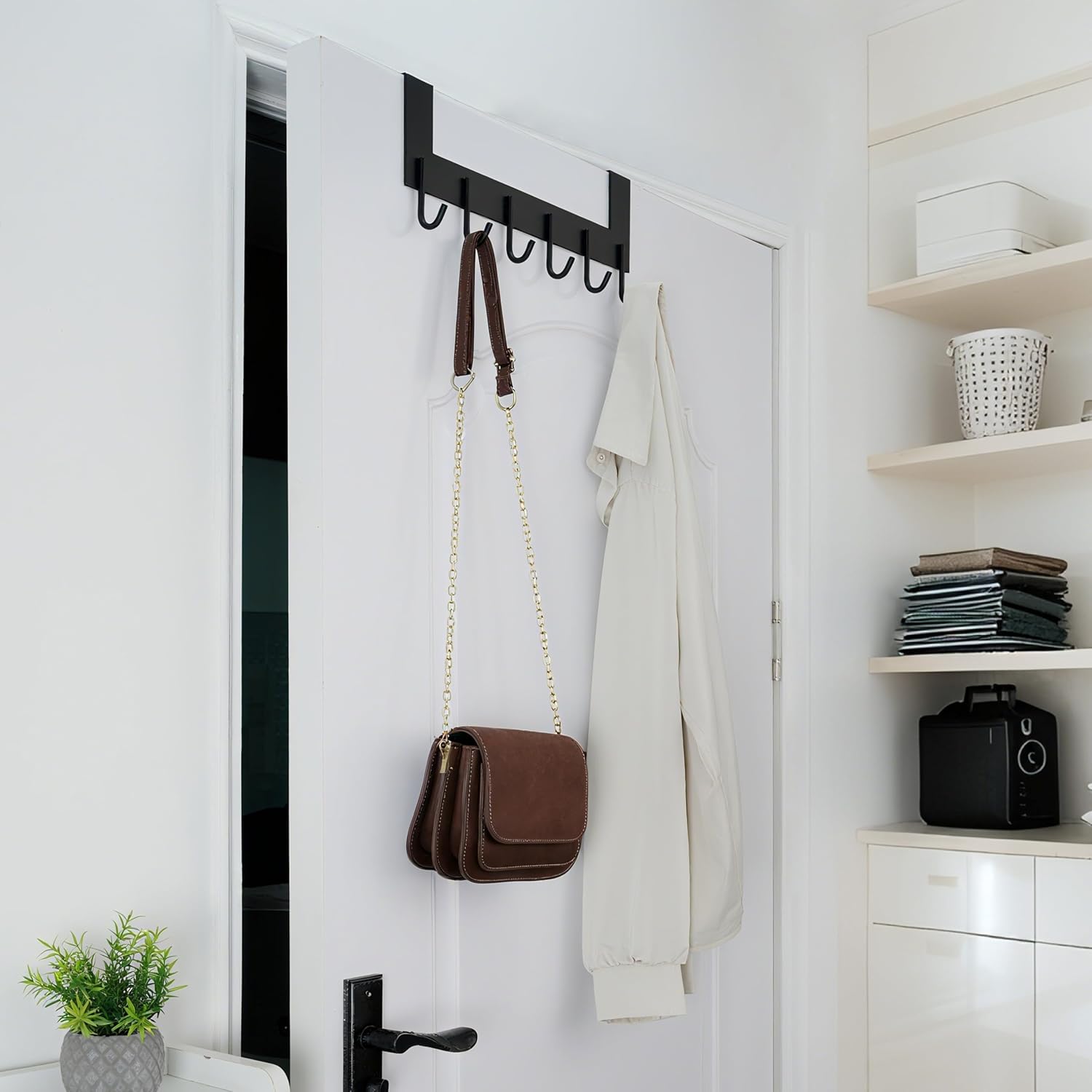 WEBI Over The Door Hook for Hanging Door Hanger:Over Door Towel Rack,Door Coat Hanger Over The Door Coat Rack for Towels,Clothes,Back of Bathroom,Black