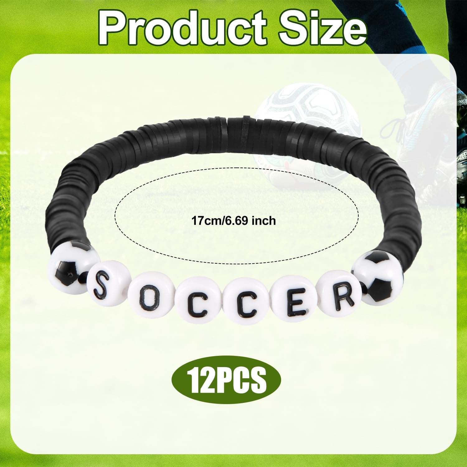 NQEUEPN 12pcs Soccer Bracelets, Soccer Rugby Beaded Charm Jewelry Sport Bracelet for Players Coaches Party Favors