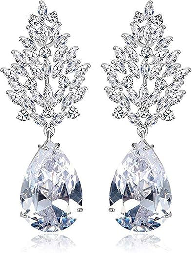 Peora 18k (750) Crystal Non-precious Metal Silver Plated and Cubic Zirconia Dangler Earrings for Women, White