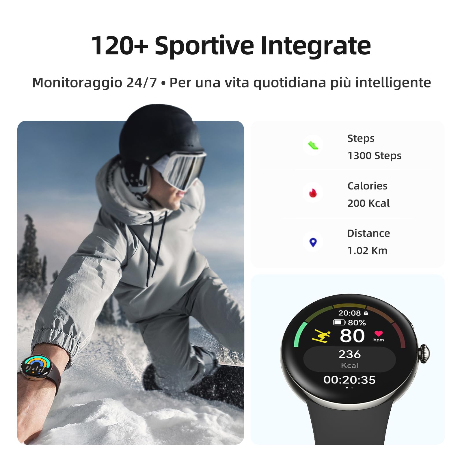 Parsonver Smartwatch con Chiamate Bluetooth, AMOLED Display, AI ChatGPT | Smartwatch con 120+ Sport Integrato, Frequenza Cardiaca e Sonno, Cinturini a Sgancio Rapido Bicolore