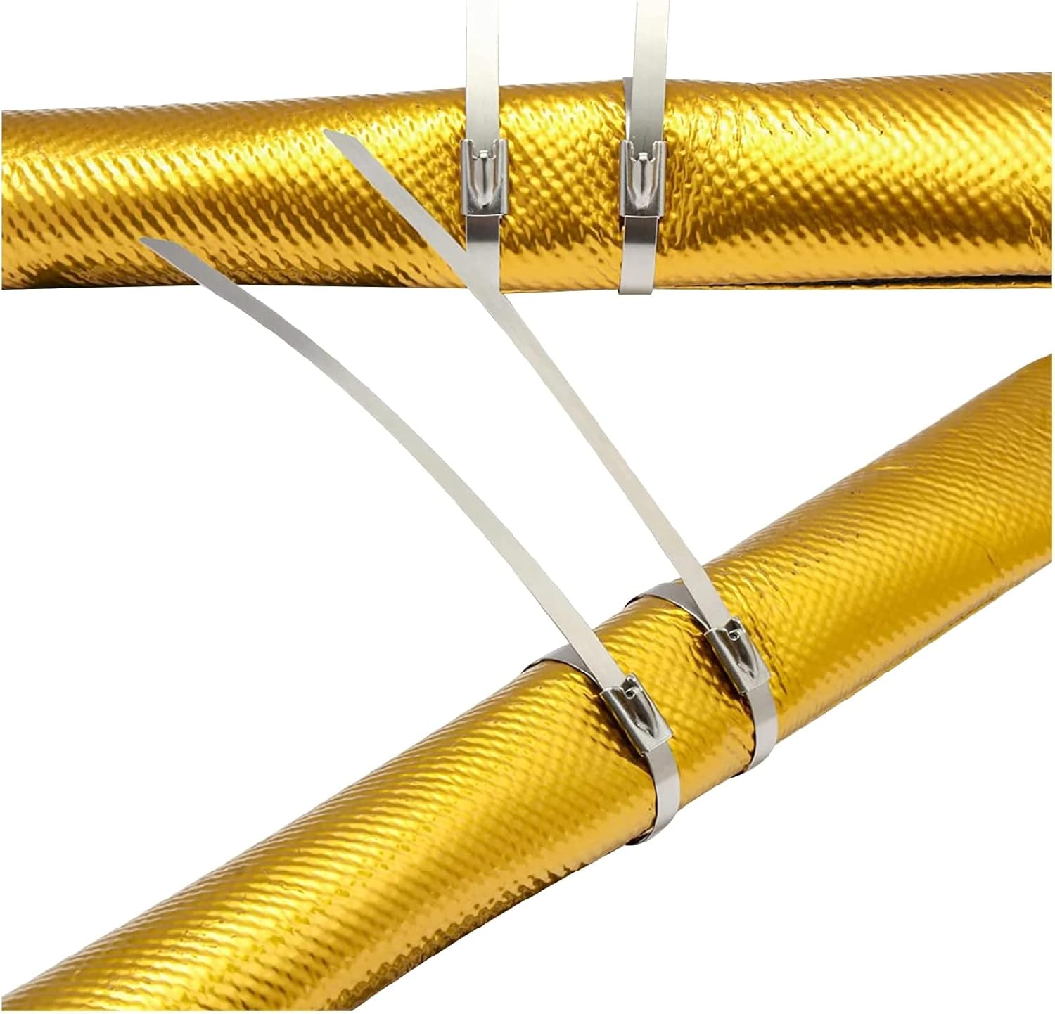 Wire Heat Wrap Gold 1-1/2" I.D.x 10FT Heat Shroud Heat Shield Fuel line Wire Heat Sleeve for Ultimate Heat Protection Hose Wire Sleeving, with 10PCS Stainless Steel（304） Cable Metal Ties