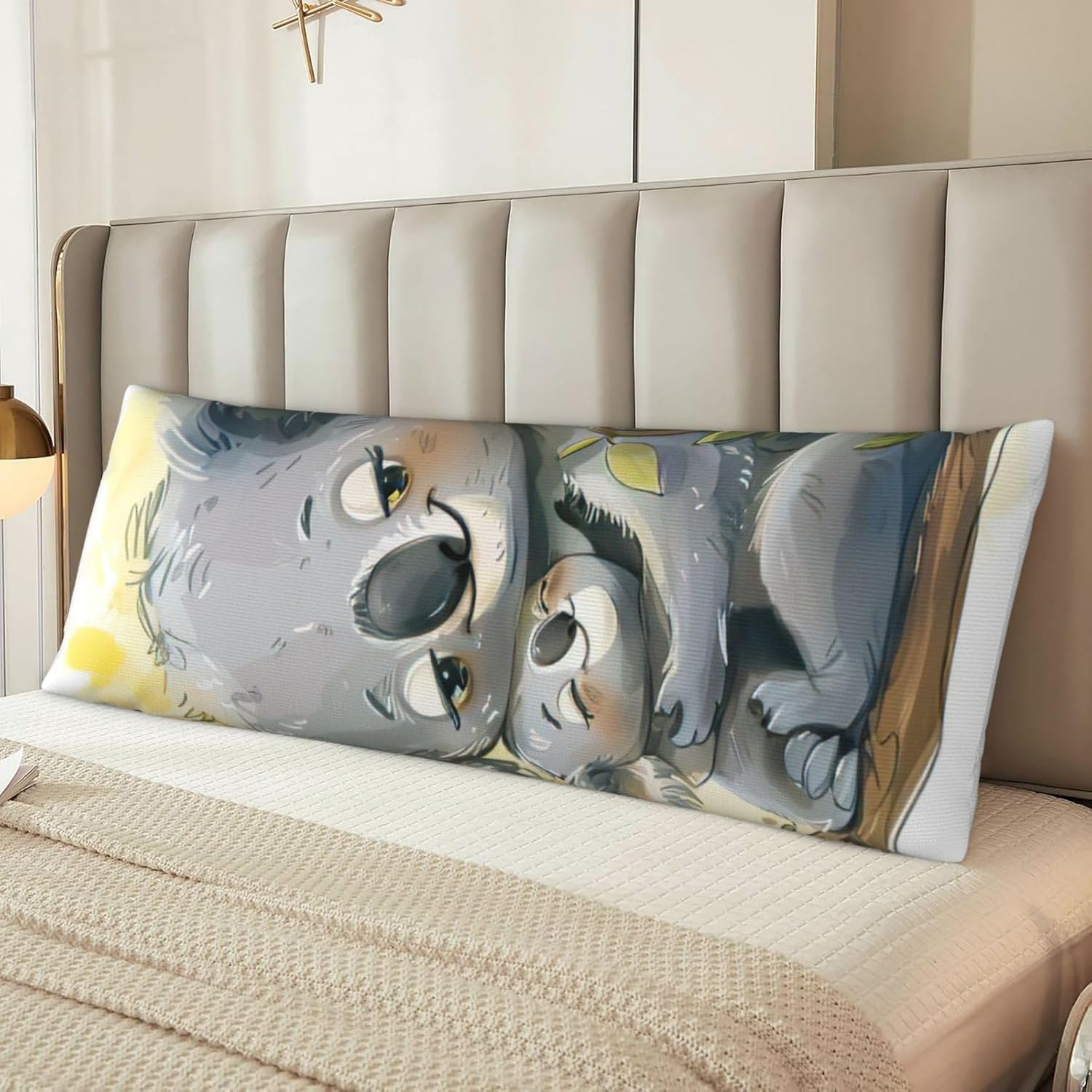 Cute Koala Mom and Baby Print Pillow Cover 20x54Inches Long Pillow Cases Protector with Zipper Soft Cushion Covers for Bed