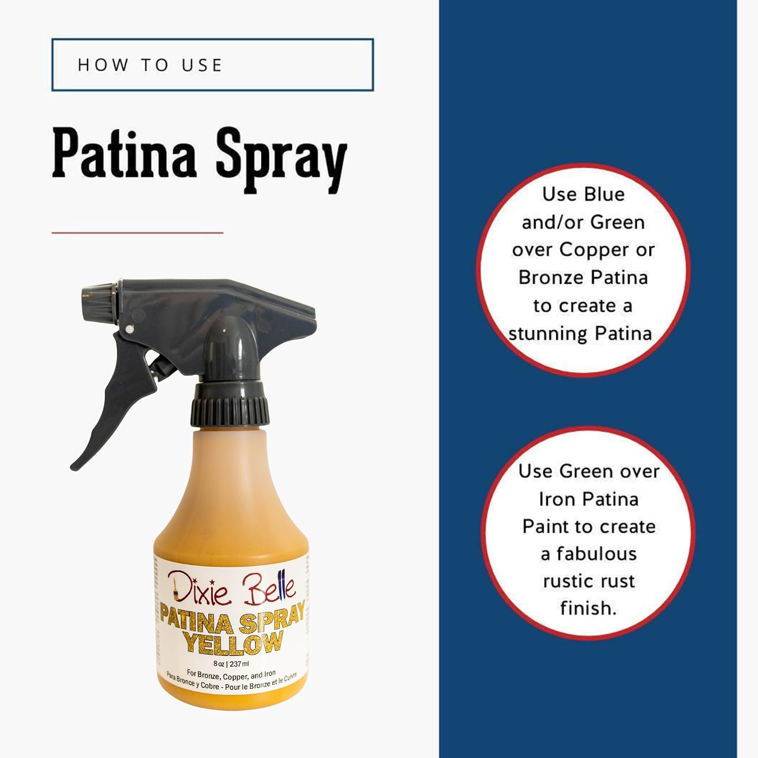 Dixie Belle Patina Spray - Yellow (8oz) - Faux Metal Effect Spray for DIY Projects - Aged Metal Effect Upcycling Product - Patinizing Solution for Rustic Look