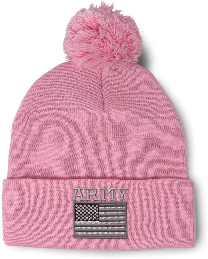 Custom Pom Pom Beanies for Women Us Army American Flag America Embroidery Skull Cap Flags Acrylic 1 Size