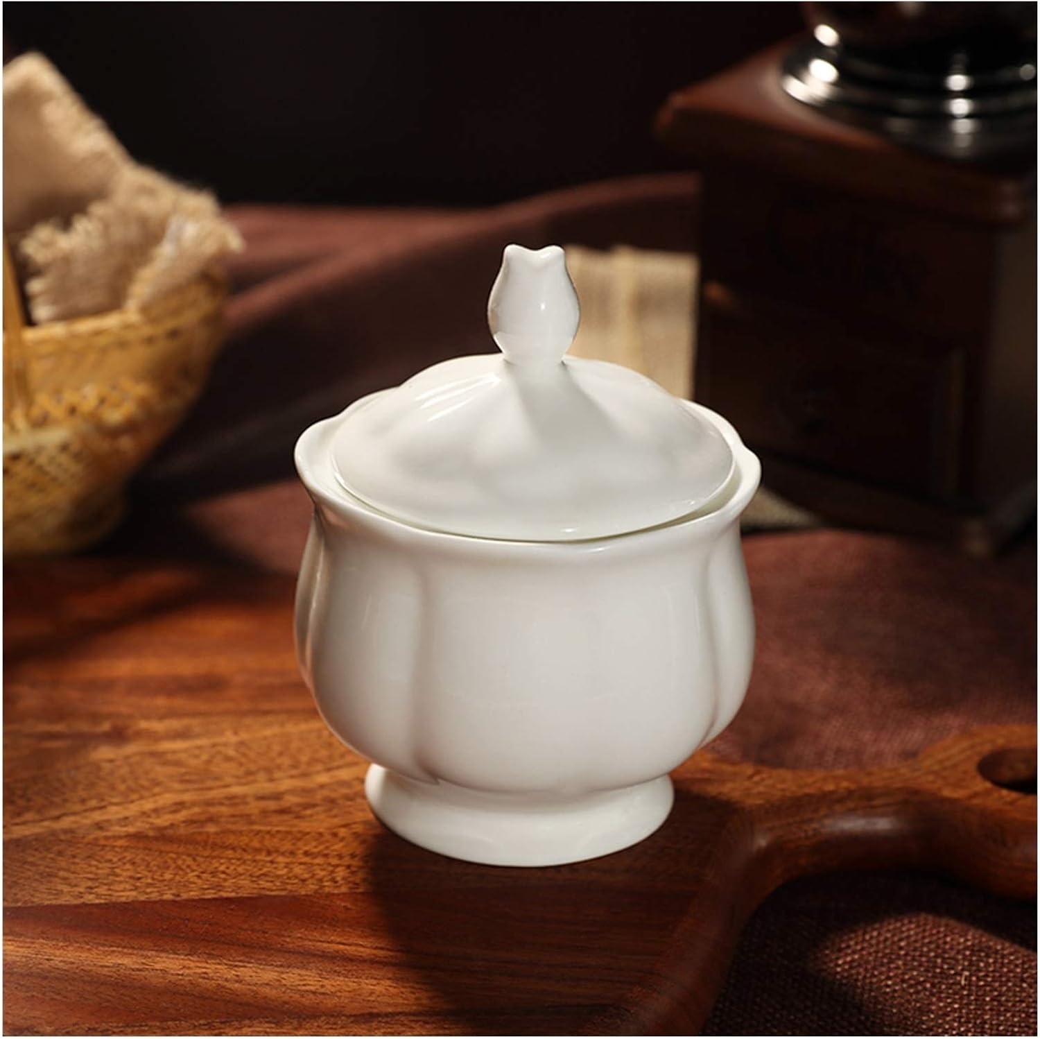 Sugar Bowl Sugar Bowl with Lid Phnom Penh Simple Ceramic Sugar Bowl Retro Coffee Sugar Bowl White Granulated Sugar Bowl Coffee Supporting Utensils Candy jar (Color : C)