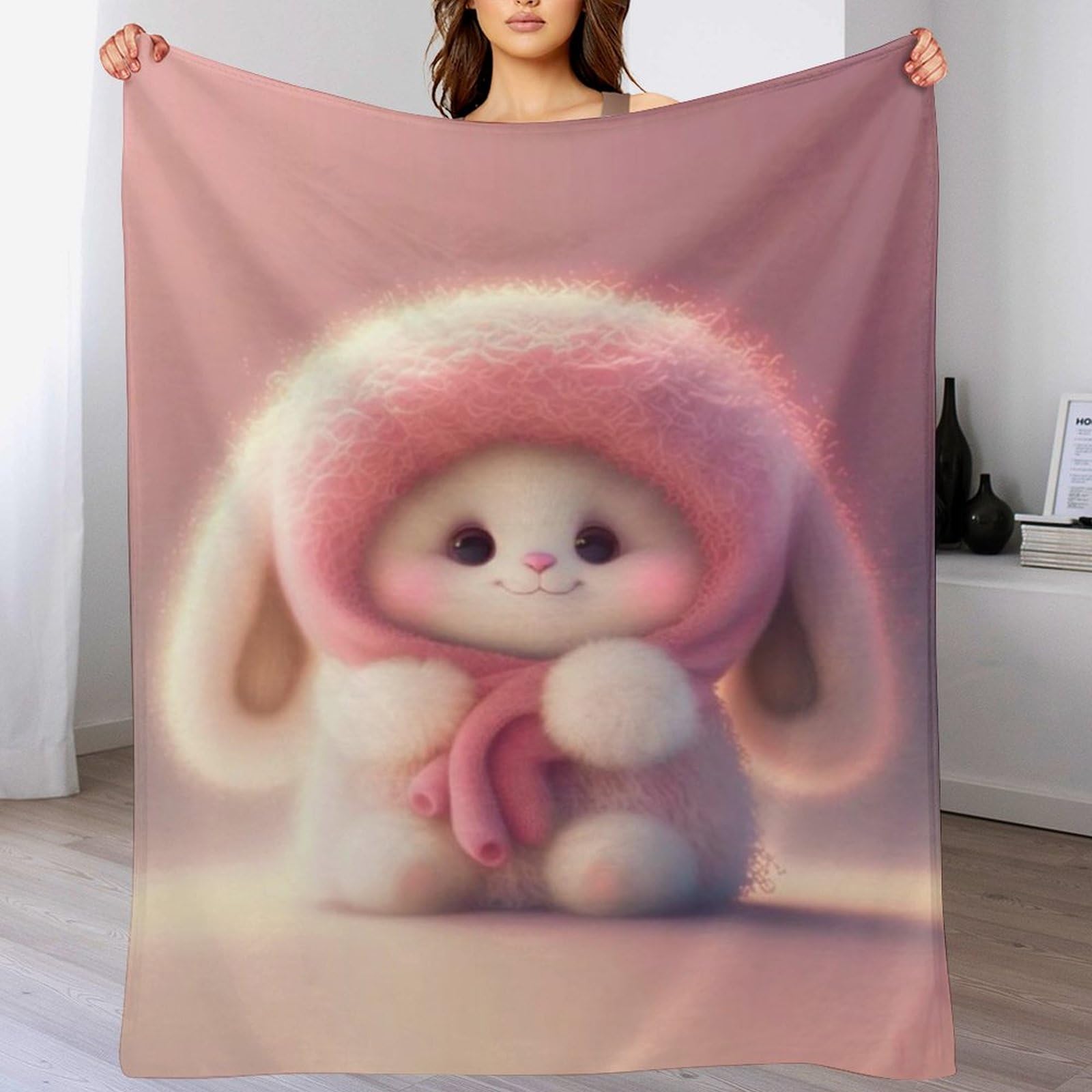 Couverture en lapin 3D 100x130cm chaude en flanelle de polyester pour lit
