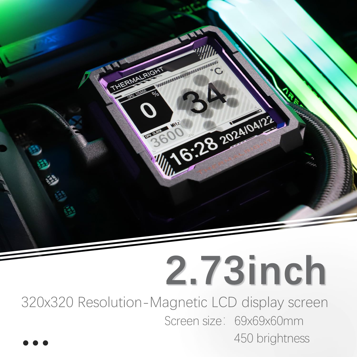 TR-Thermalright FW PRO 360 ARGB Black Aio CPU Cooler, schermo LCD IPS con risoluzione 320 x 320, 2,7 pollici, per Intel LGA1700/1851, AM4/AM5, pompa ad alte prestazioni, viola