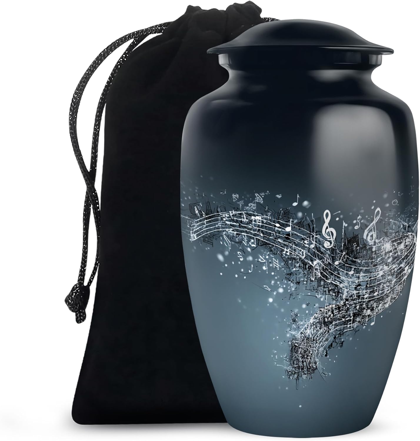 Handcrafted Music Urn - Cremation Urns for Human Ashes - Blue Urn with Musical Notes 250lbs Capacity - Suitable for Burial for Men, Women, Mom, Dad - Decorative Funeral Urns Box Large 10 Inch