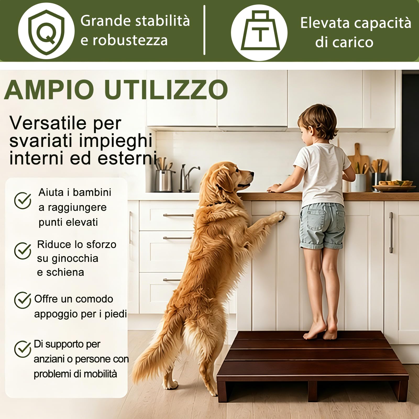 Scalino Per Bambini Bagno,Pedane In Legno,Gradino Per Anziani, Comodo Multifunzionale,Panchetto Pesca,Non Richiede Montaggio, Funzione Antiscivolo,Ideale Per Cucina, Camper
