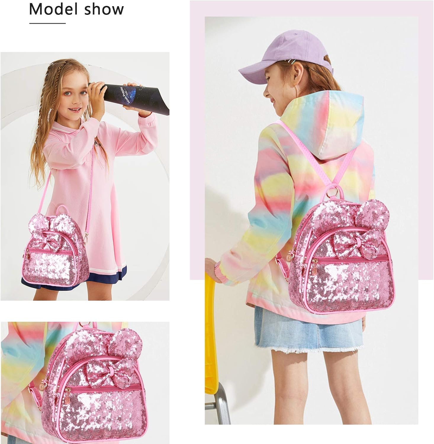 KL928 Girls Mini Backpack Bowknot Polka Dot Cute Small Daypacks Convertible Shoulder Bag Purse for Women - Image 7