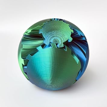 Steampunk Gear Ball 2.0 - 3D Printed Fidget Sphere Blue Green