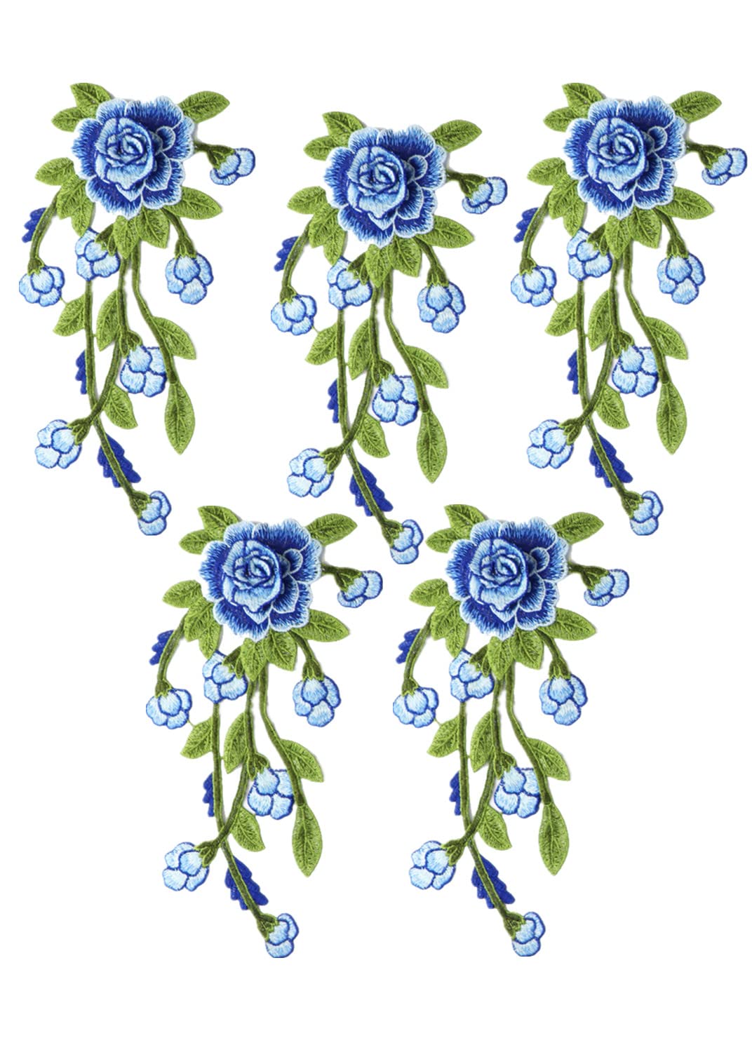 Naszywki haftowane Aplikacja Odzieżowa, Haftowane Naszywki Z Tkaniny Kwiatowej, 5 Paczek Przyszytych Aplikacji Piwonii(Blue)