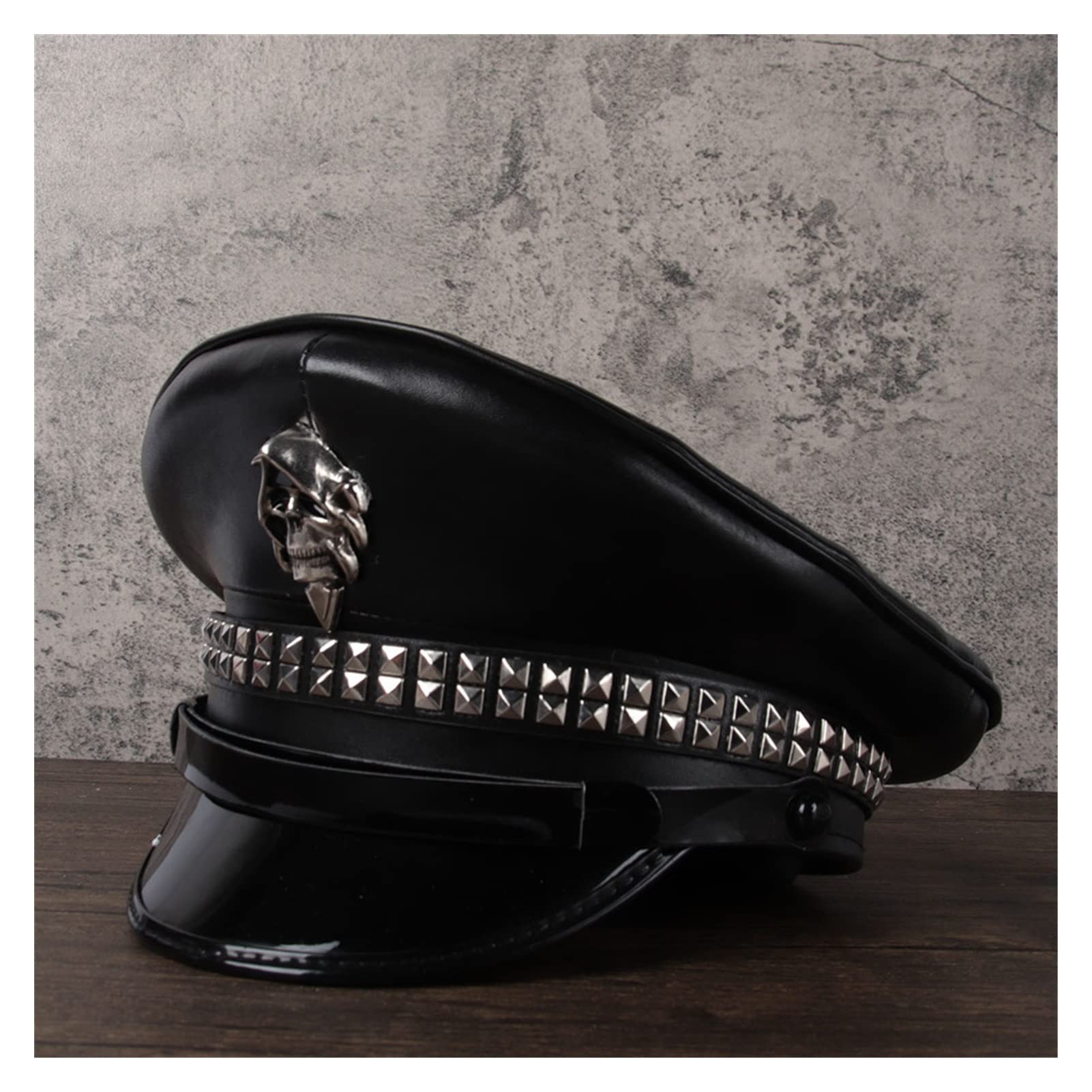 SGJFZD Women's Men's Leather Military Hat Punk Captain Hat
