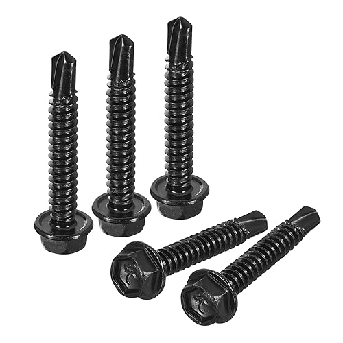 uxcell Tornillos autoperforantes con cabeza hexagonal de 1-12 pulgadas, 30 tornillos autorroscantes de chapa de acero inoxidable 410 para metal y