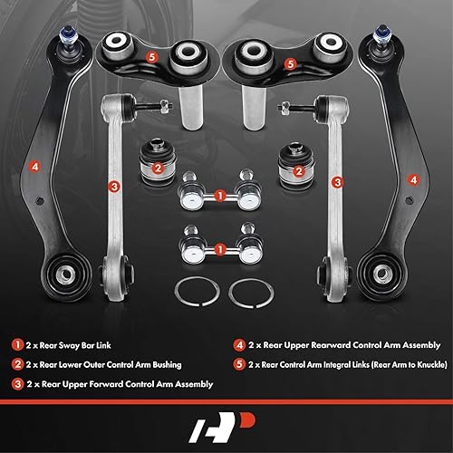 Miniatura 2 de A-Premium Juego de 10, brazo de control trasero superior delantero y trasero, barra estabilizadora, brazo de control integral y buje, compatible con