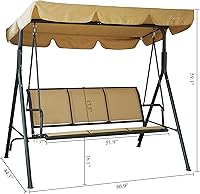 Vista 5 de Kozyard Silla Columpio de Patio Exterior con Asiento de Reposabrazos Transpirable de Textilene para 3 Personas, Columpio de Porche con Toldo
