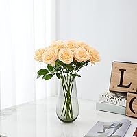 Vista 2 de Rosas Artificiales 10 unidades Ramo de Flores Abiertas Tallos de Rosas Artificiales para Arreglos de Boda, Ramo de Novia, Centro de Mesa, Flores