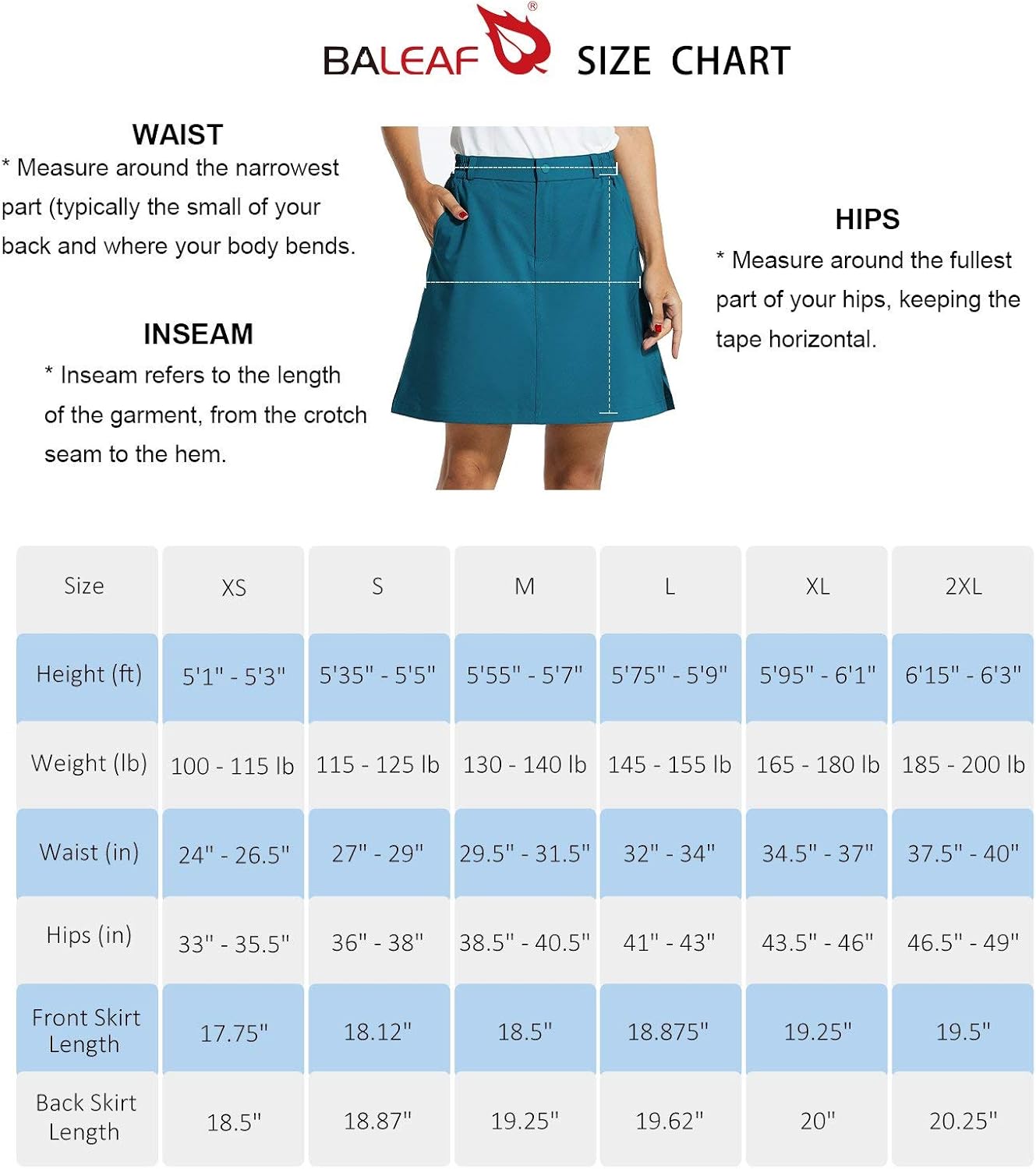 BALEAF Women's Golf Skorts 5 Pockets with Zip 18" UPF 50+ Hiking Skirt Quick Dry Lightweight Skirts Outdoor Casual : Sports & Outdoors