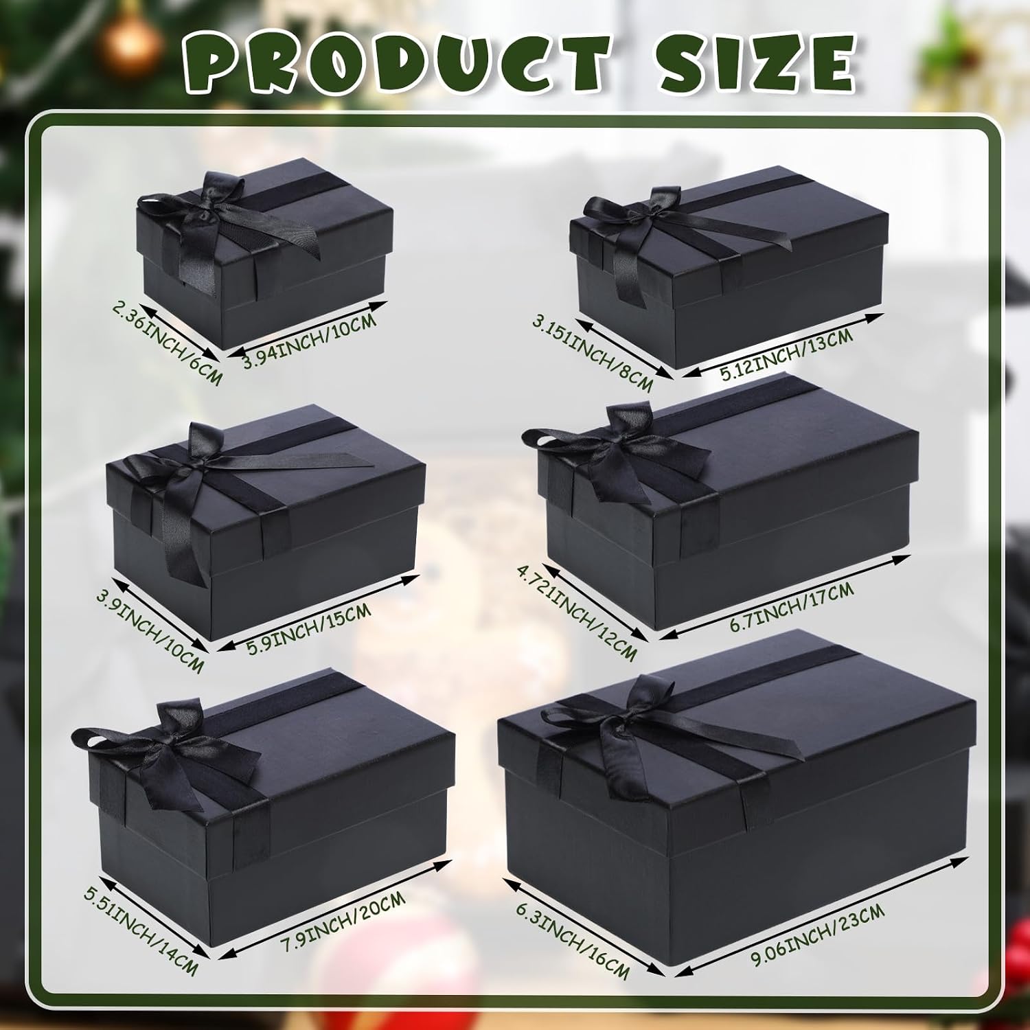 Cholemy 6 Pcs Christmas Nesting Gift Boxes with Lids Xmas Nesting Boxes Stacked Christmas Classic Design in 6 Assorted Sizes for Giving Decorative Wrapping Present Gift(Elegant Style,Black)