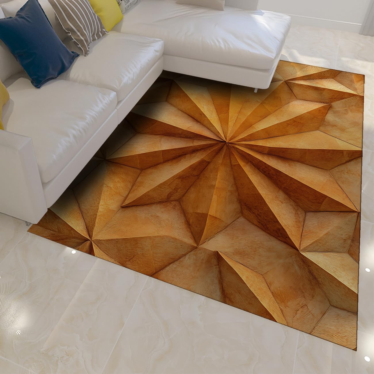 Tapis de luxe géométrique 3D marron 80x120 cm pour salon élégant