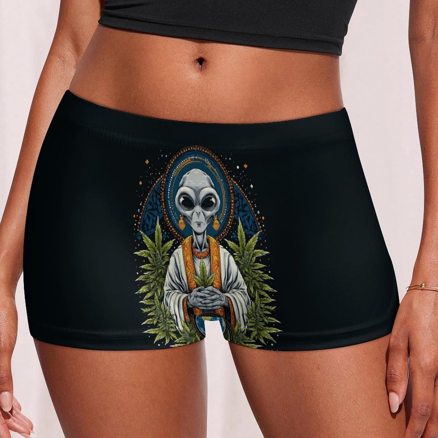 Aliens1 And Weed1 Funny Women's Boxer Briefs Breathable Underpants Trunks Stretch Underwear