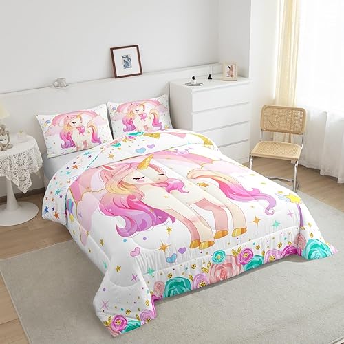 Miniatura 242 de Castle Fairy Juego de edredón con bandera estadounidense, tamaño King, ropa de cama de animales de pastor alemán para niñas y adolescentes, juego