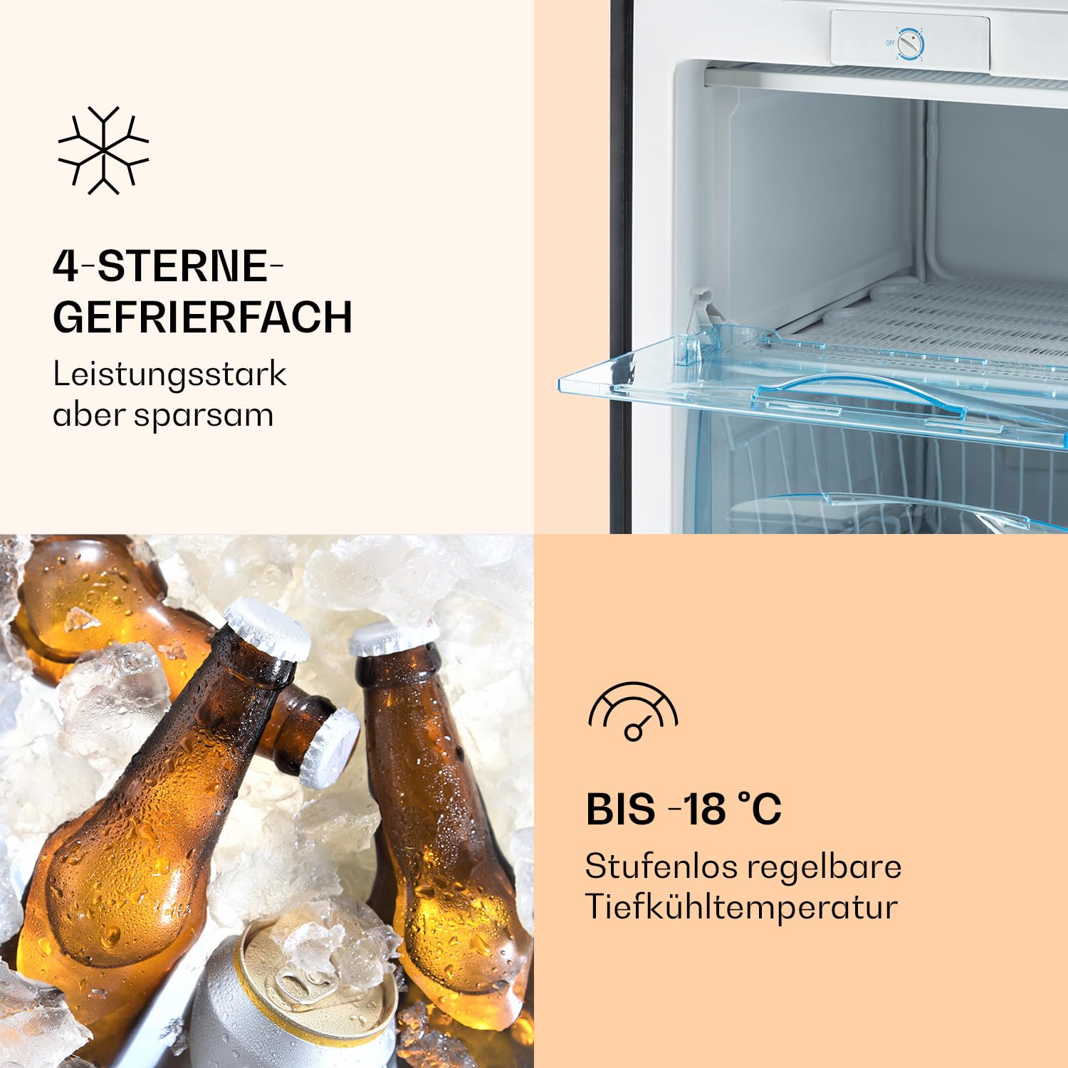 Klarstein Mini Gefrierschrank, Klein & Leise, Freistehender Gefrierschrank, 69L Kleiner Gefrierschrank, Tiefkühlschrank mit Eiswürfelform & Eisschaber, Effiziente Gefrierschränke, Kompakter Freezer