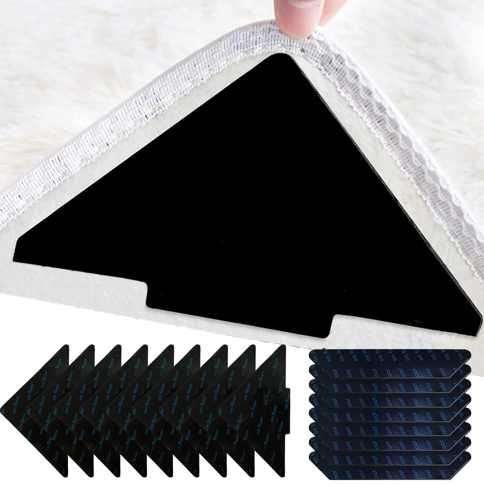 DALAETUS 34 Pcs Rug Grippers, Washable Rug Tapes, Reusable Non Slip Carpet Grippers for Wooden Floors, Tile Floors, Carpets, Floor Mats (Black)