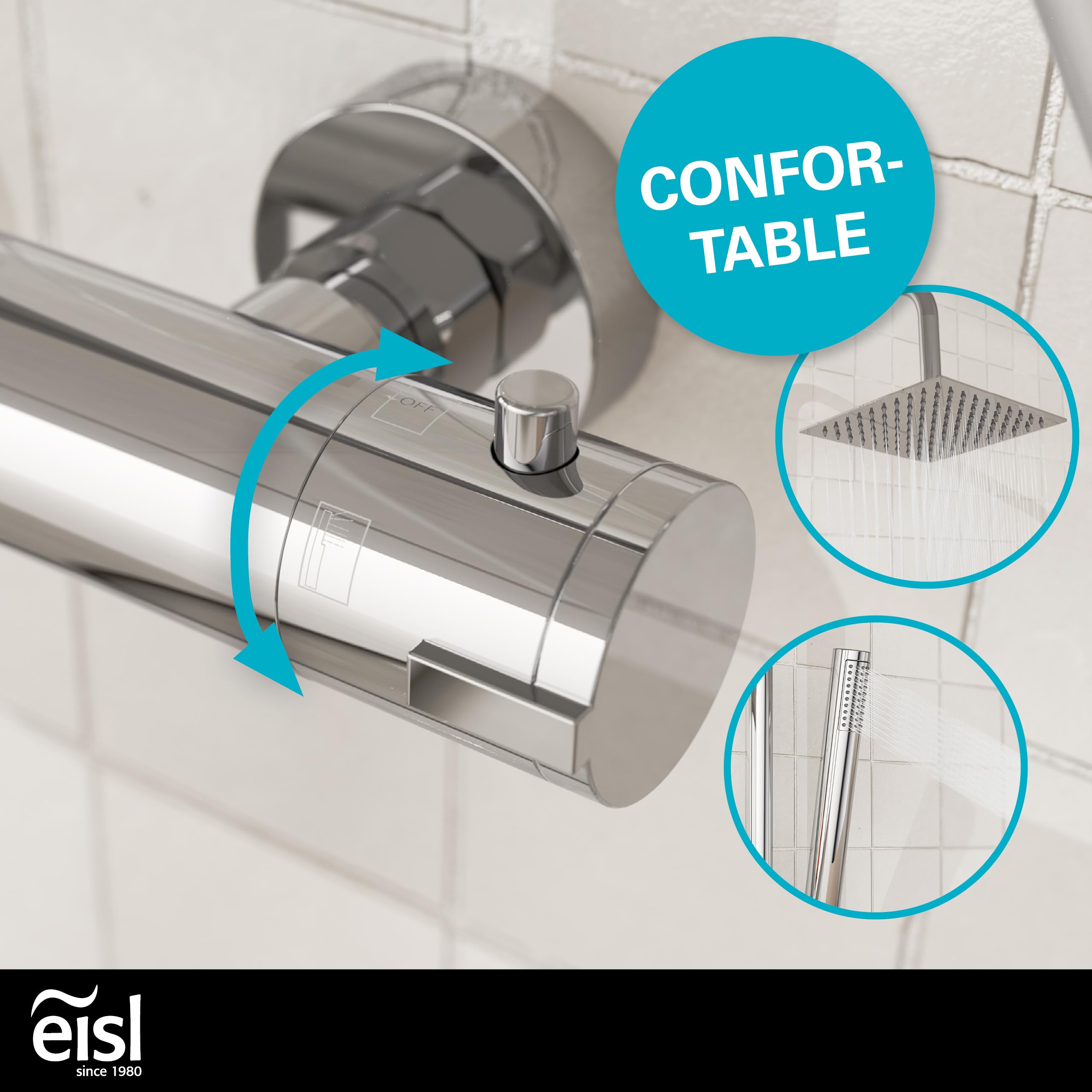EISL ShowerStar Mitigeur Douche Thermostatique 2 en 1, Effet Pluie 20x20 cm